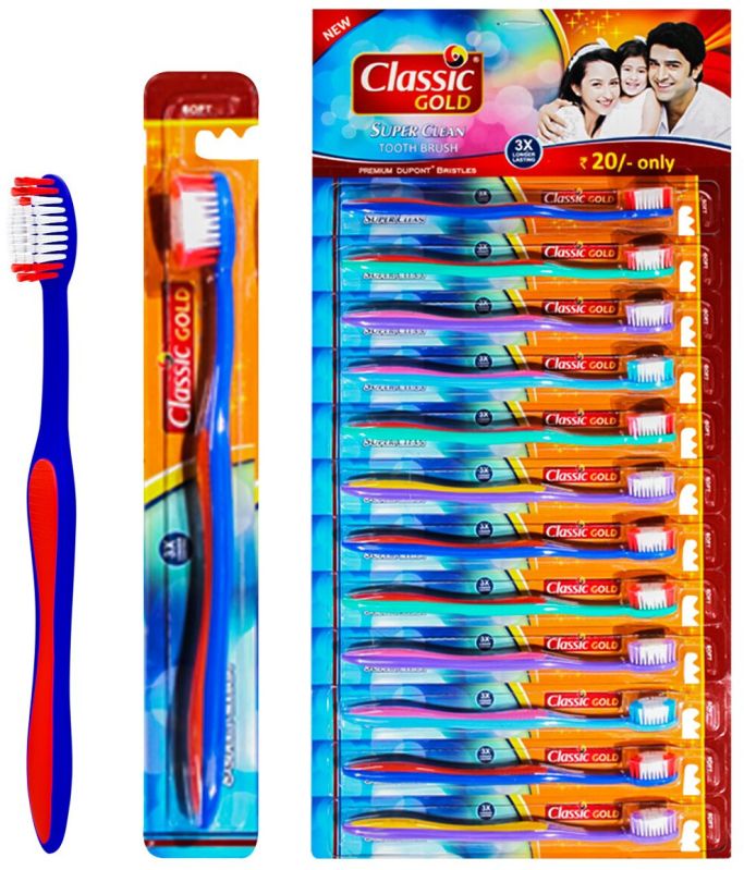 classic gold super clean oval shaped head manual toothbrush