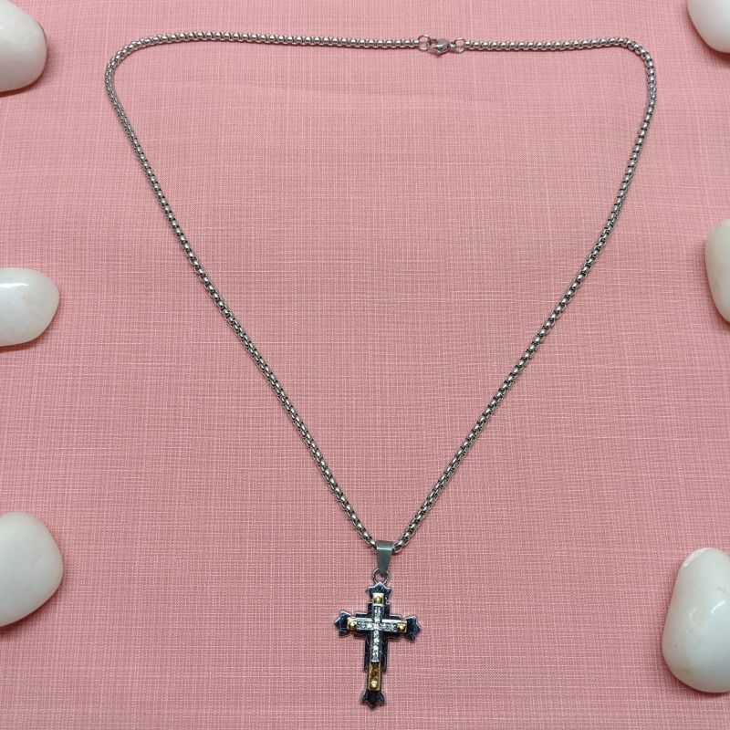 Dual-Tone Chain with Cross Pendant