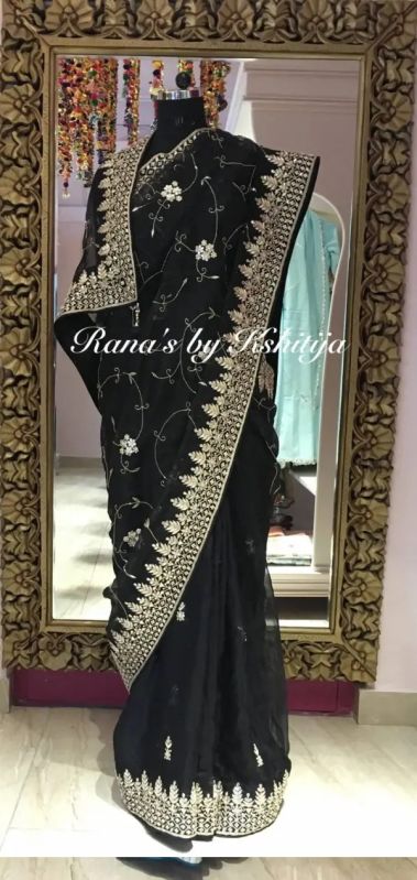 Beautiful Designer Black Jaal Pure Organza Saree