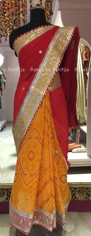Designer Half Half Style Bandhani Leheriya Saree