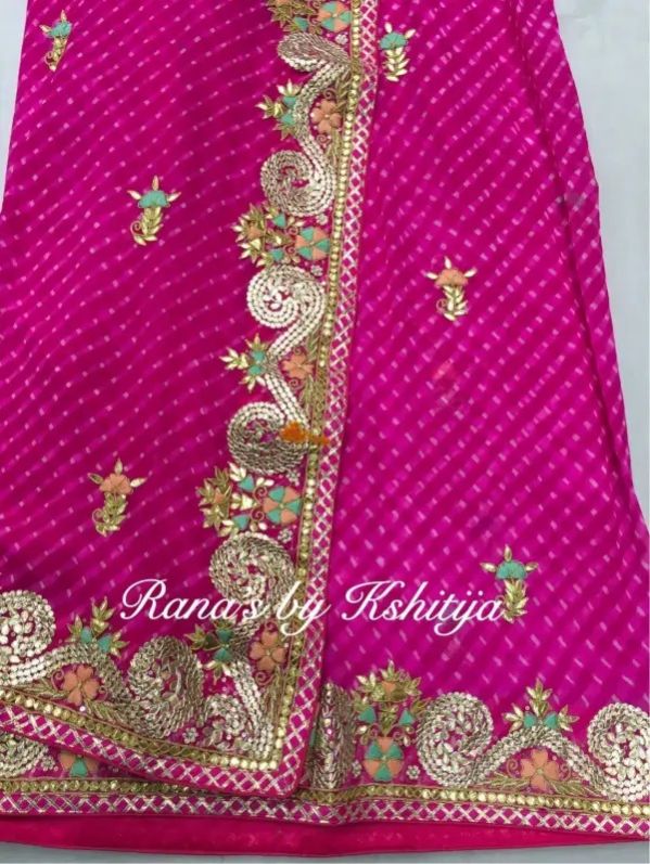 Designer Leheriya Saree With Gota And Resham Handwork