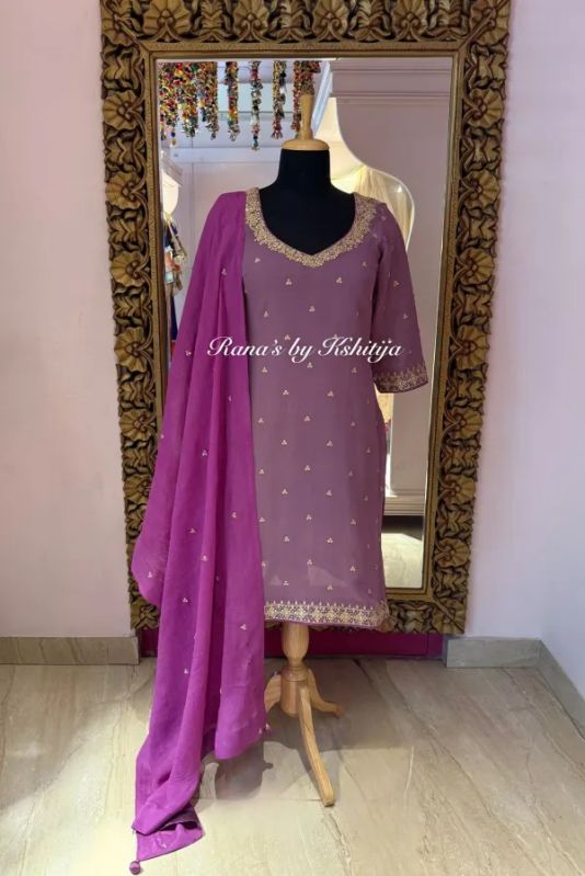 Designer Marodi Handworked Salwar Suit In Plum N Cherry