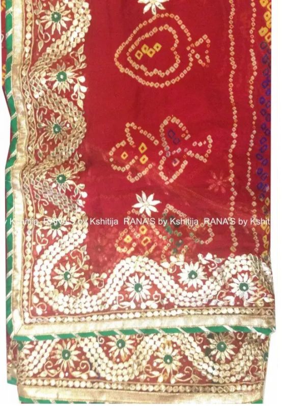 Flower Bale Red Bandhej Saree