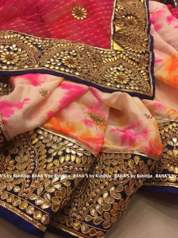 Leheriya And Marble Dyed Half Half Saree