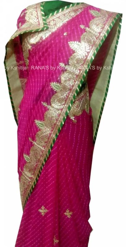 Leheriya Mothda Saree With Finest Gota Patti Handwork