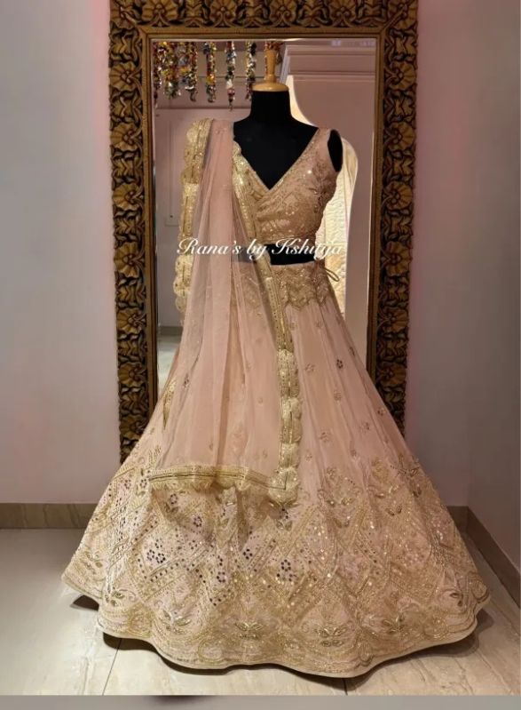 Light Golden Aari Cutdana Lehenga With Wrap Blouse