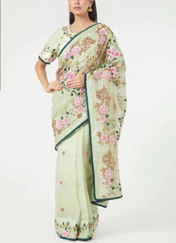 Light Green Handmade Designer Saree