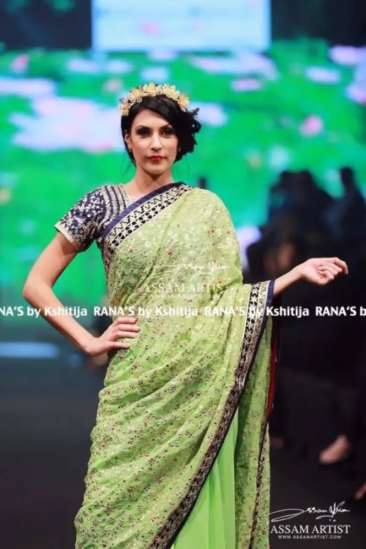 Lime Green Jaal Butta Designer Saree