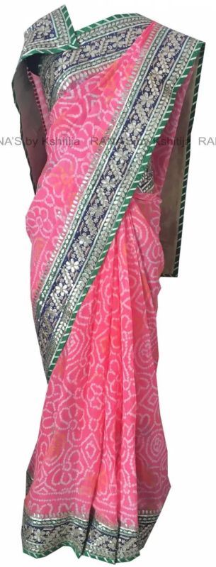 Peach Bandhej Saree With Pretty Border Work