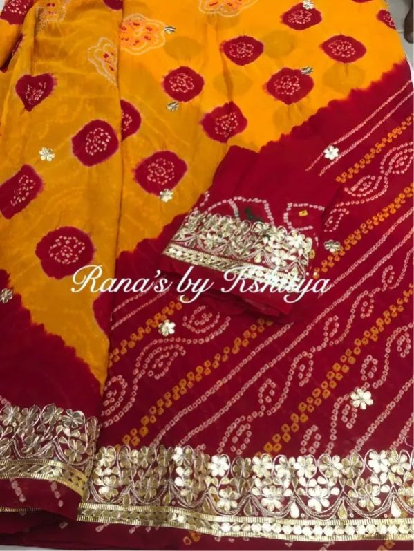 Peela Saree In Pure Georgette With Very Fine Gota Handwork