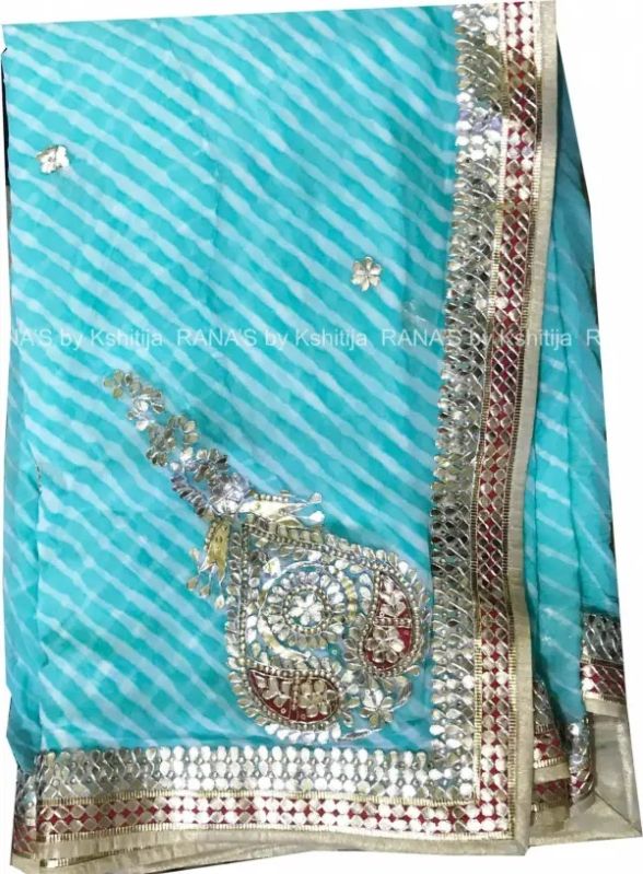 Pretty Blue Gota Patti Leheriya Saree