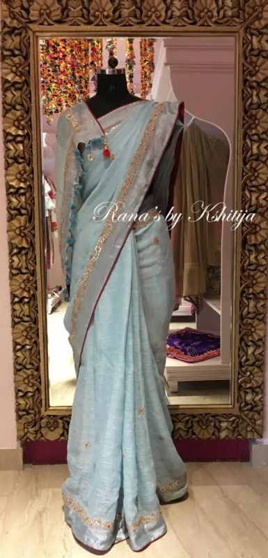 Pure Linen Light Blue Saree