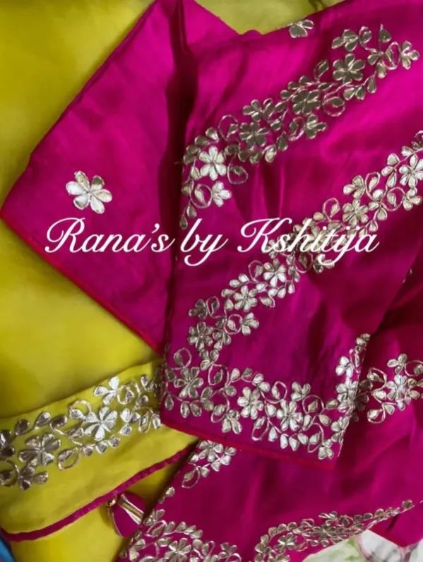 Pure Organza Saree In Yellow With Hot Pink Blouse