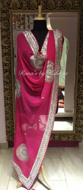 Pure Platinum Chiffon Dupatta In Bright Pink