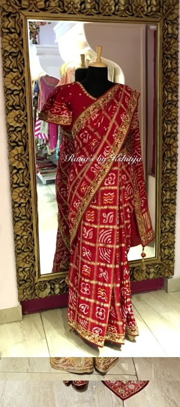 Red Gharchola Saree In Rich Zardozi