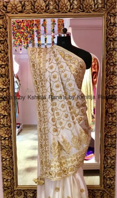 Regal White Jaal Worked Golden Saree