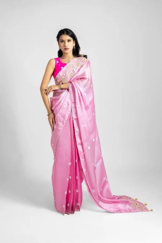 Rich Silk Organza In Pearl Cutdana Work