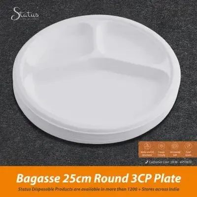 Status Bagasse Round 3-Compartment Disposable Plates