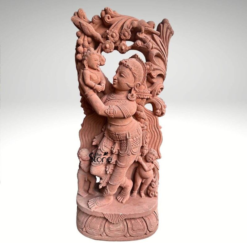 Apsara Holding Child Stone Statue 4ft