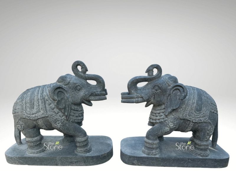 Black Stone Elephant Statue 21 Inch