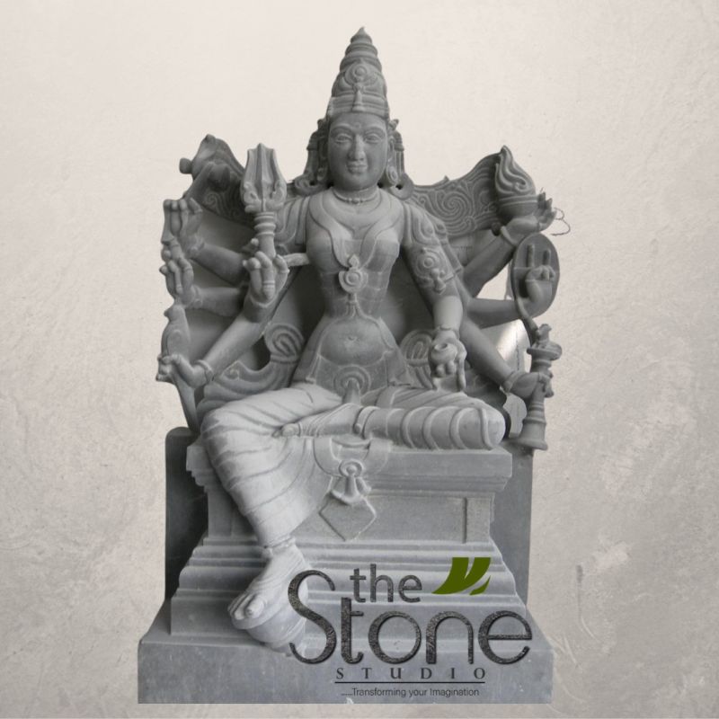 Durga Maa Sculpture In Sitting Position In Black Stone 4ft