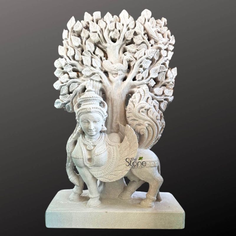 Kamadhenu Kalpavriksha off-white Sandstone Idol