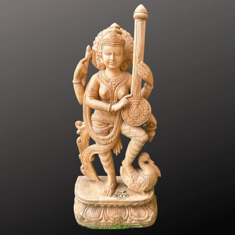 Wooden Saraswati Statue 1ft