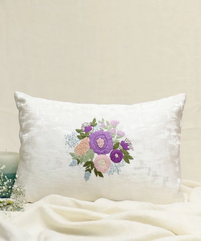 Off White Cotton Jacquard Hand Cushion Cover