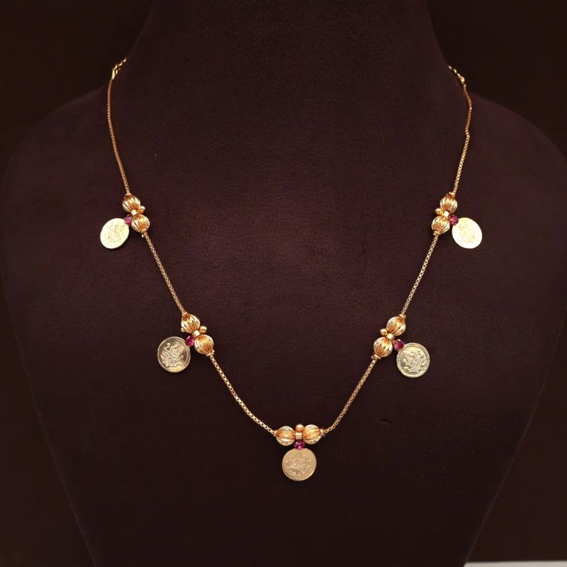 Women Real Gold Tone Lakshmi Coin Minimal Necklace