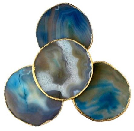 Brazilian Blue Agate Coaster with Gold Edges