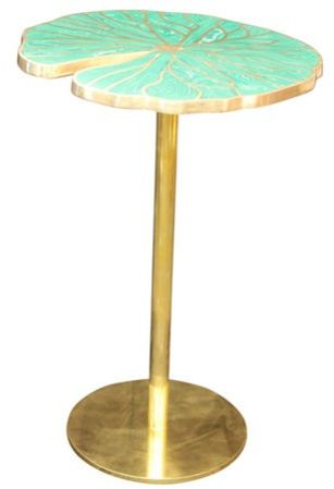 Wood Lotus Malachite Inlay Table, Color : Green, Brown