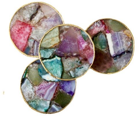 Mix Agate Round Coaster with Gold Edges