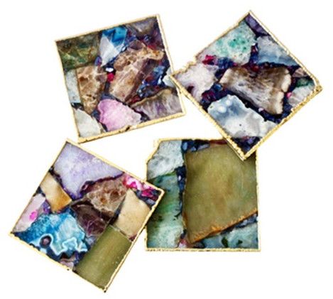 Mix Agate Sq. Coaster with Gold Edges