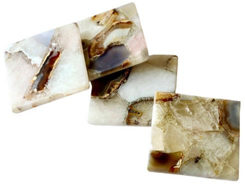 Natural Yellow Agate Slice with Marble Base Coaster