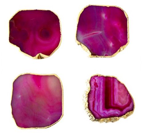 Pink Agate Coaster with Gold Edges