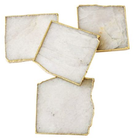 White Quartz Coaster with Gold Edges