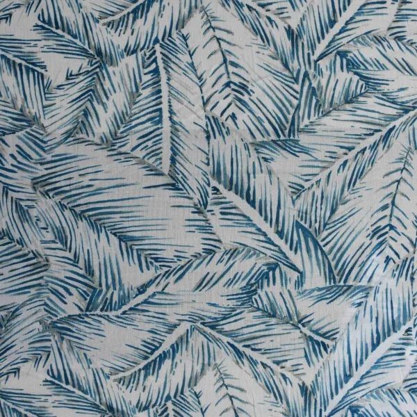 Cotton Air Force Blue Leaf Printed Woven Fabric