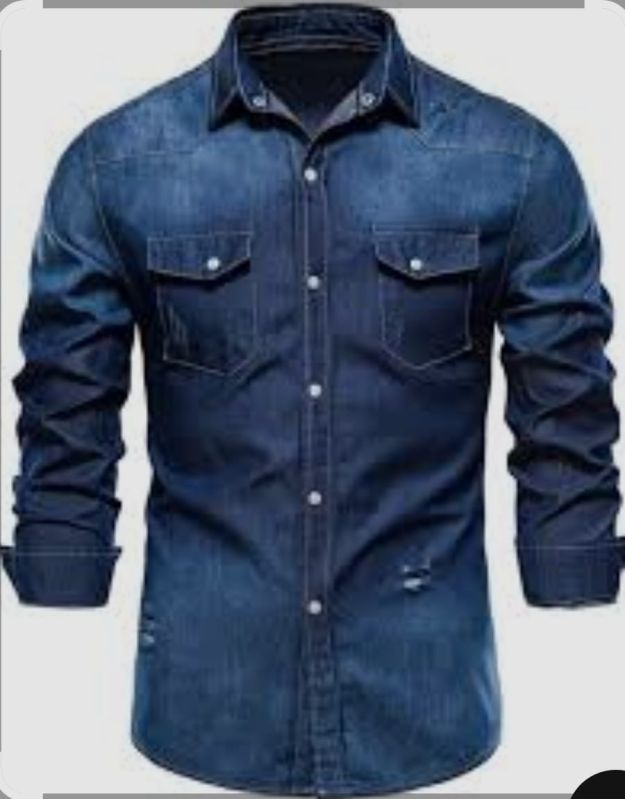 Mens Full Sleeve Dark Blue Wash Denim Shirt