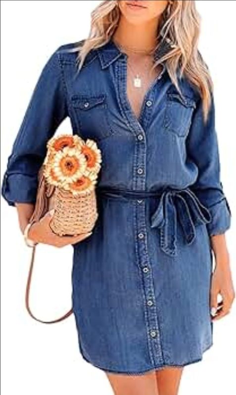 Womens Medium Blue Wash Denim Shirt Dress