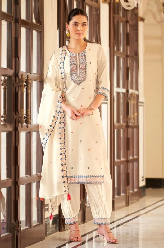 Women OFF White Embroidered Kurta Set WITH Afghani Shalwar