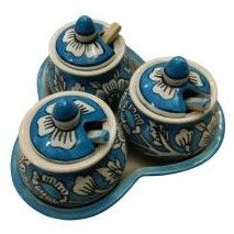 Azure Bloom Blue Pottery Ceramic Pickle Jars