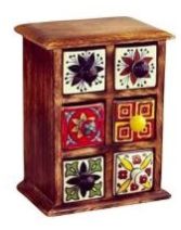 Ethnic Blue Pottery Wooden Ceramic Jewellery Box