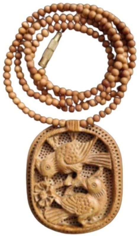 Hand Carved Wooden Love Birds Necklace
