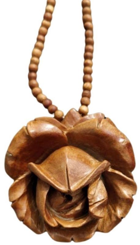 Hand Carved Wooden Rose Necklace