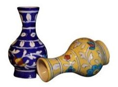 Multi Floral Decor Blue Pottery Ceramic Vase