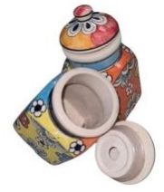 Multi Floral Pattern Blue Pottery Ceramic Jar