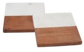 White Marble And Wooden Square Coasters Set OF 2