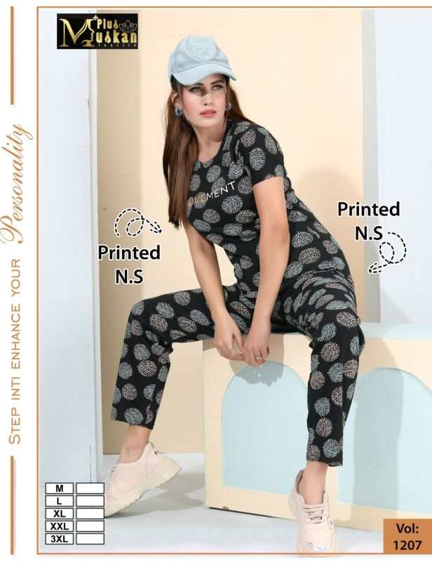 Black Printed Ladies Cotton Night Suits