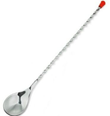 Bar Spoon Full Twisted with Red Knob 28 Cm