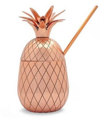 Copper Plated Pineapple Cocktail Jar with Straw 16 OZ